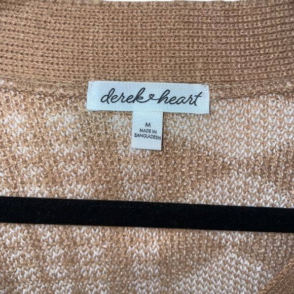 Derek Heart Brown White Long Sleeve button Down Cardigan Sweater Top Sz M - Picture 3 of 5